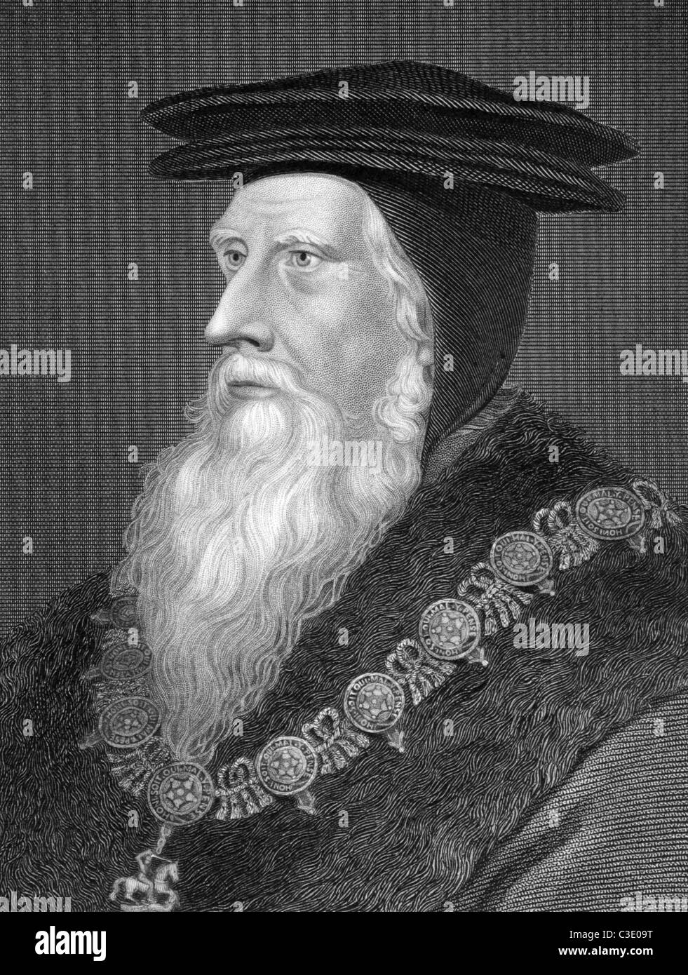 John Russell, 1. Earl of Bedford (1485-1554/1555) auf Gravur aus dem Jahre 1838. Englischen königlichen Minister in der Tudor-Ära. Stockfoto