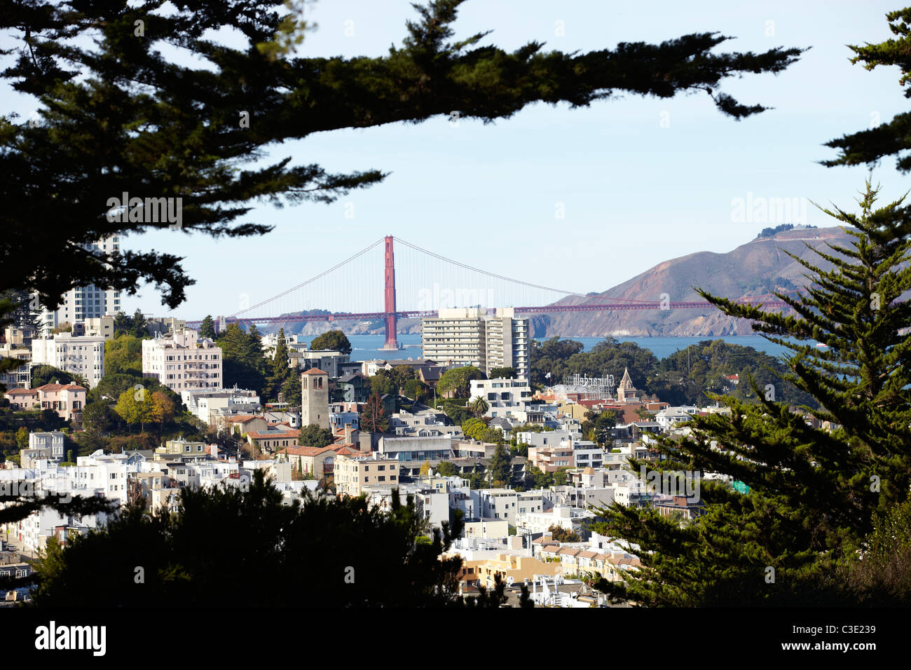 Die Golden Gate Bridge und San Francisco vom Coit Tower aus gesehen Stockfoto