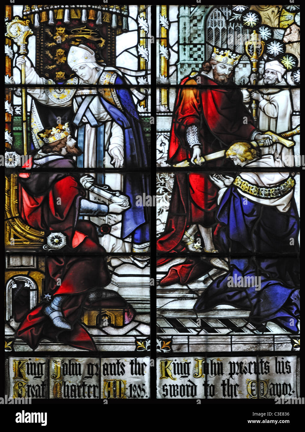 Viktorianische Glasfenster King John Lynn als freie Gemeinde, Norfolk, England bilden Stockfoto