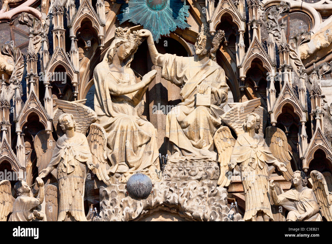 Europa, Frankreich, Marne (51), Notre-Dame de Reims, von der UNESCO als Welterbe gelistet Stockfoto