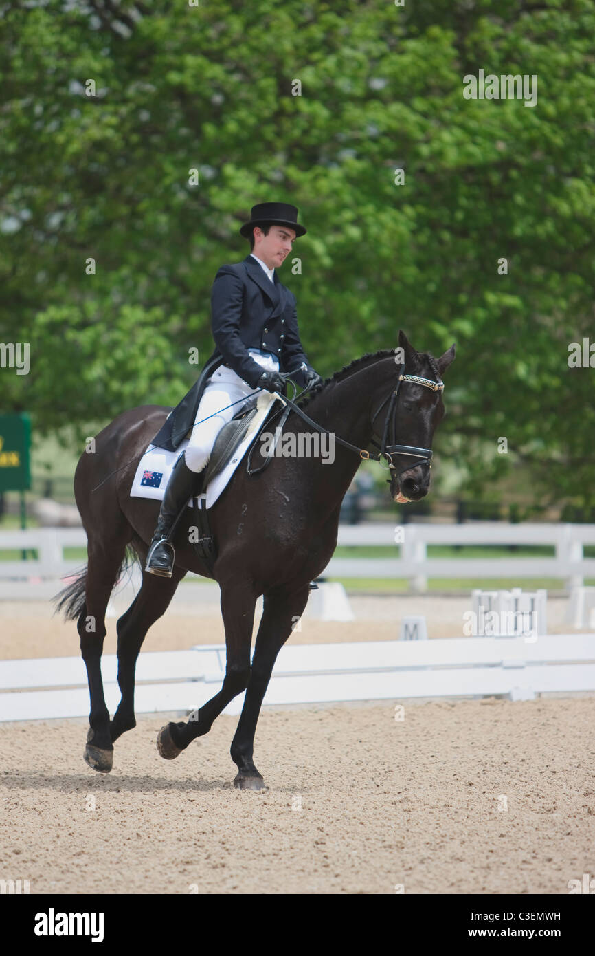 Vorbereitung für die Dressur-Wettbewerb beim Rolex drei Tag Eventing-Wettbewerb in Lexington, Kentucky. Stockfoto