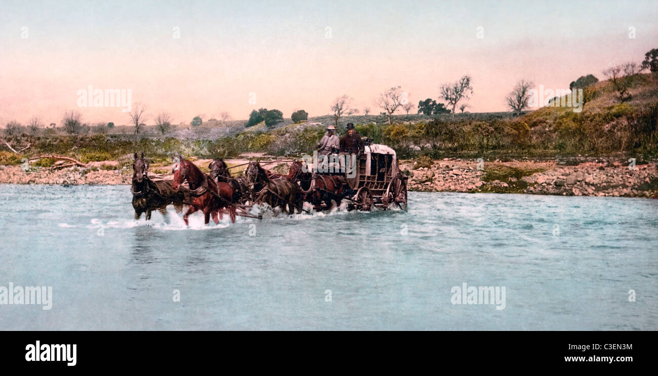 Fording Santa Inez River, Kalifornien, um 1900 Stockfoto