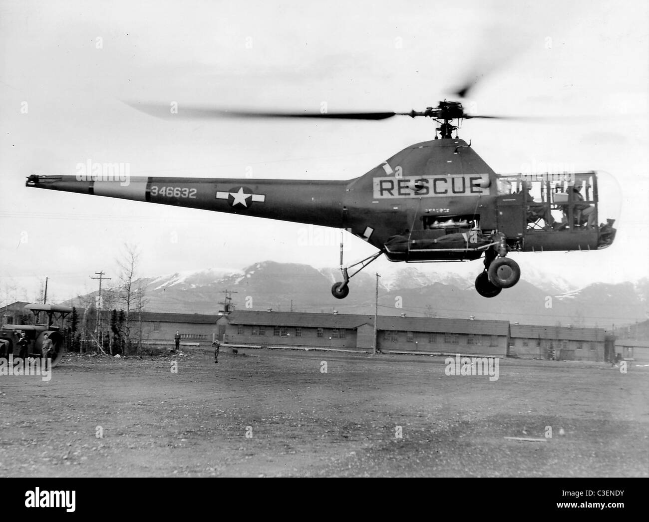 10. Rescue Squadron Hubschrauberlandeplätze, gezeigt am 183. General Hospital, Fort Richardson, Alaska Stockfoto