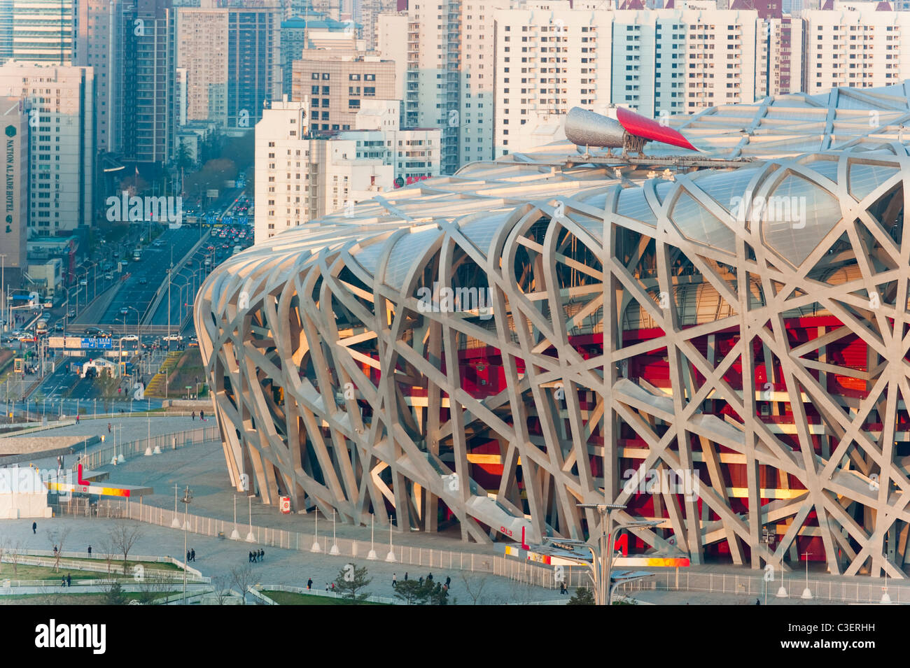 Vogels Nest Nationalstadion von Architekten Herzog und De Meuron, 2008 Olympic Green, Peking, China, Asien. Stockfoto