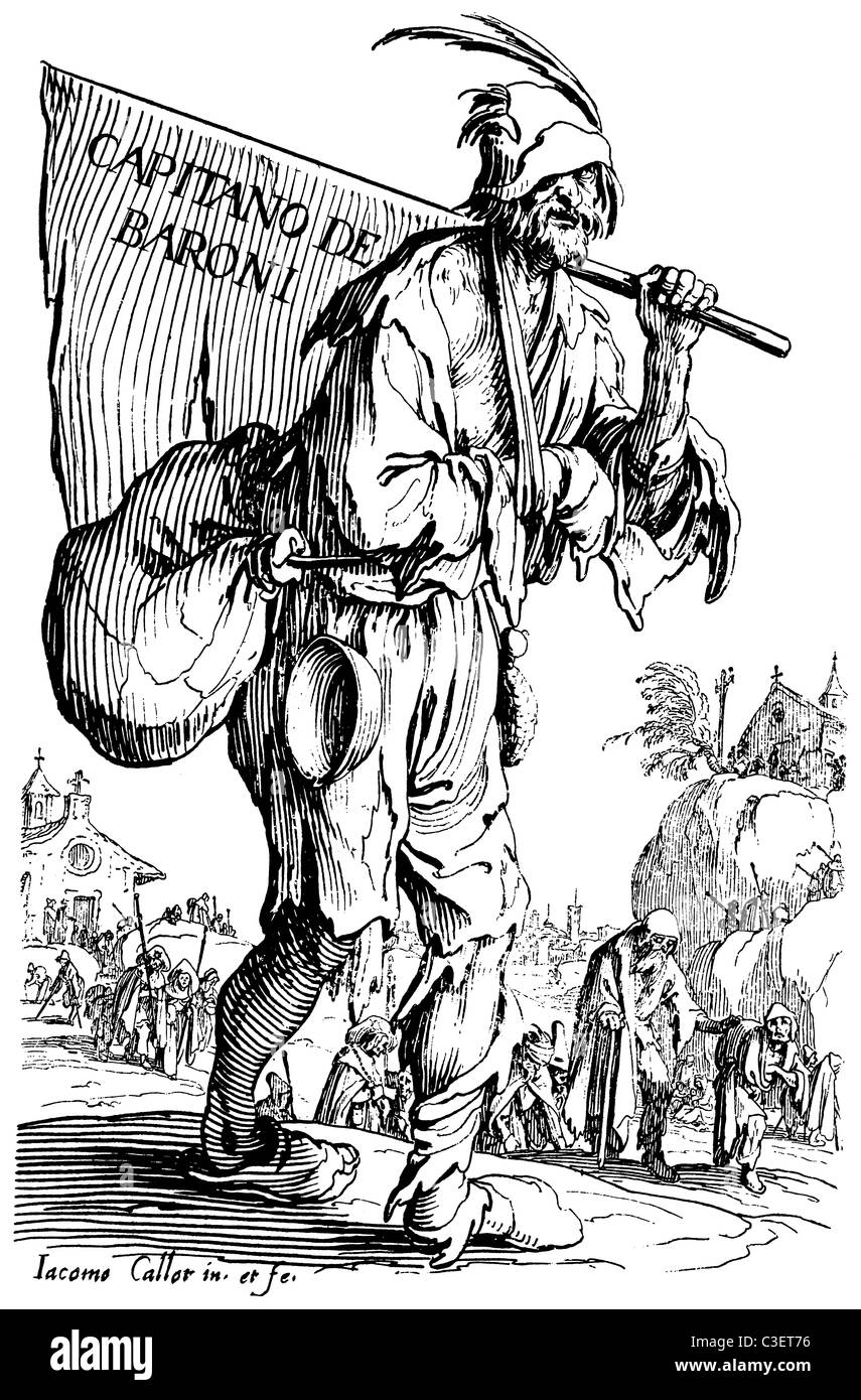 Kapitän der Schurken [1630 Gravur] Stockfoto