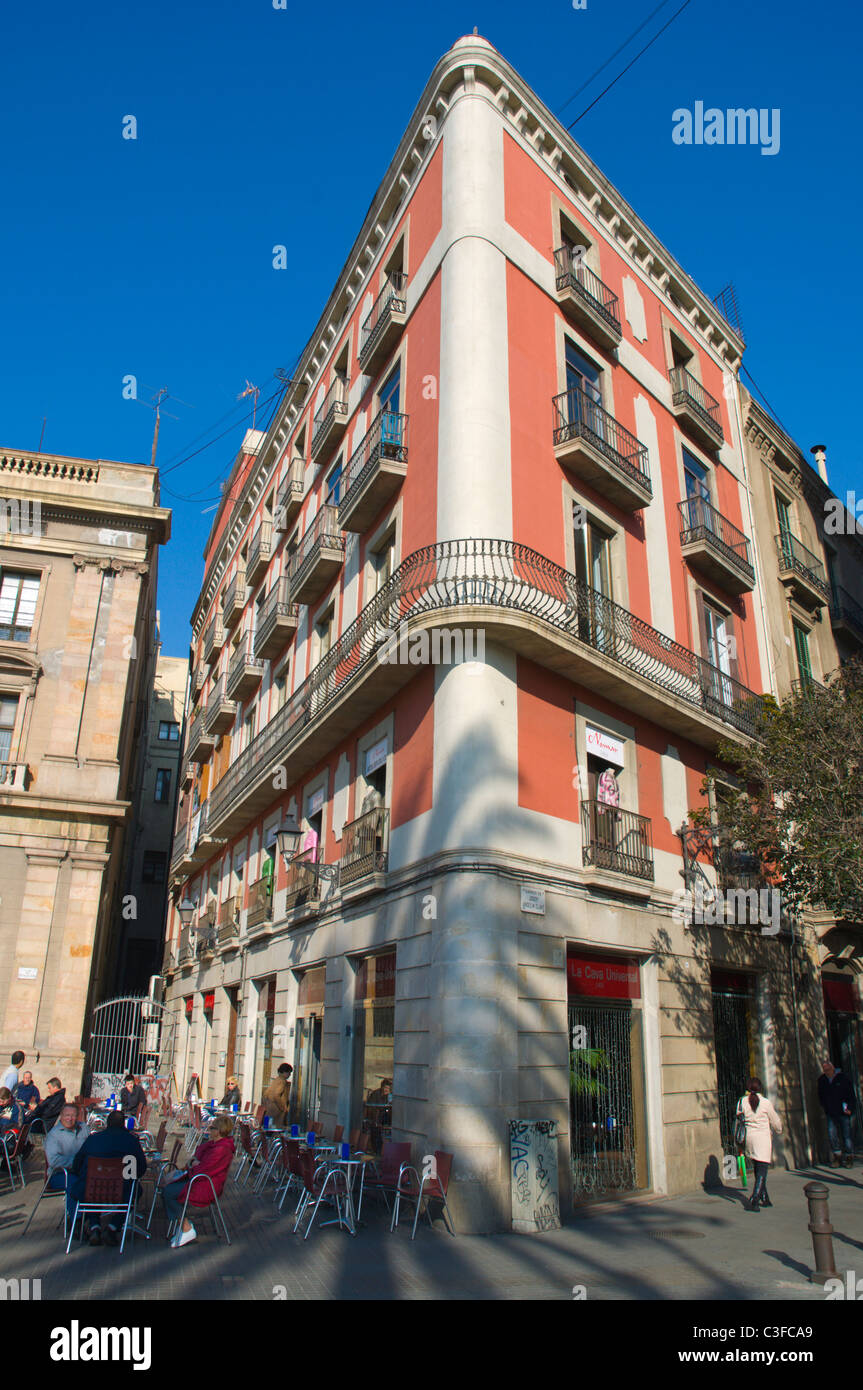 La Cava Universal Caféterrasse am Placa del Portal De La Pau in Barri Gotic Viertel Barcelona Catalunya Spanien Europa Stockfoto