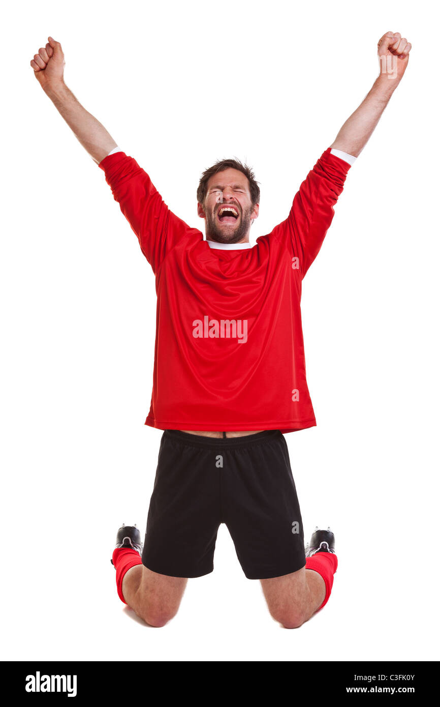 Foto von einem Fußballer oder Fußball Spieler Ausschneiden auf weißem Hintergrund. Stockfoto