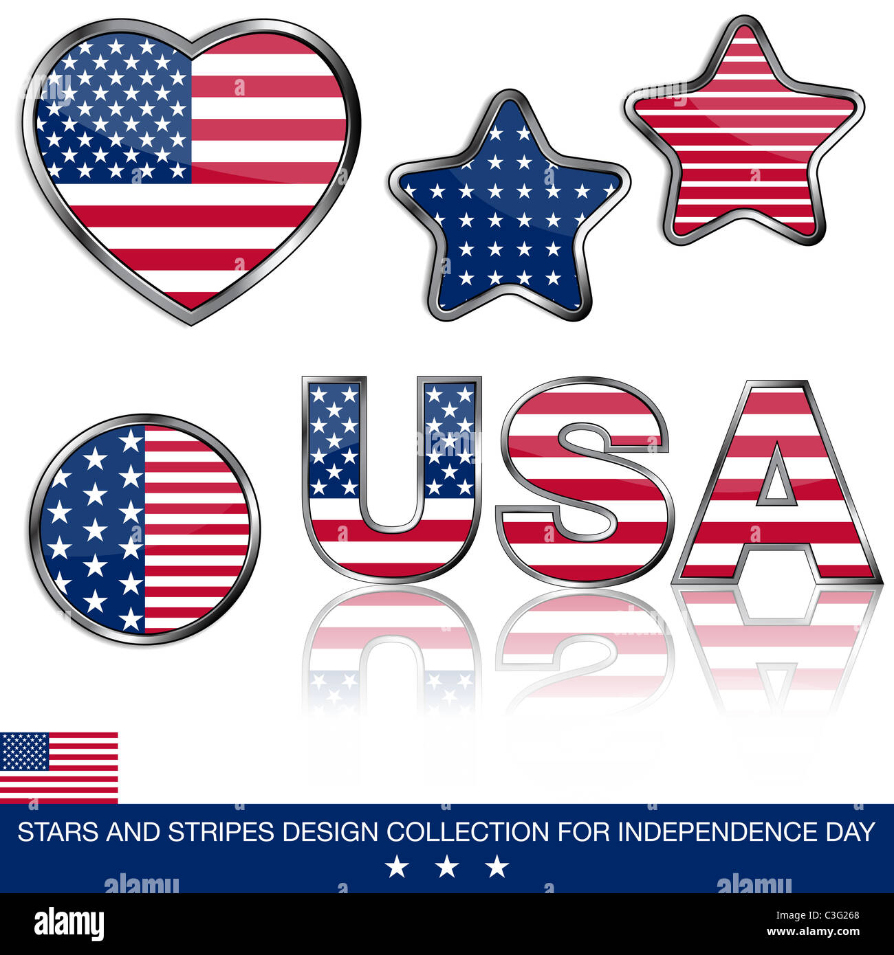 4. Juli-Design-Elemente-Sammlung Stockfoto