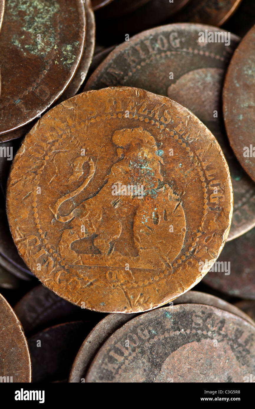 Münze Peseta echte alte Spanien Republik 1937 Währung und Cent Céntimos Stockfoto