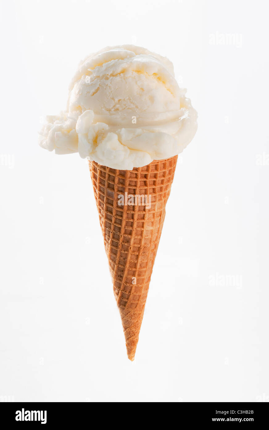 Nahaufnahme von Vanille Eiscreme-Kegel Stockfoto