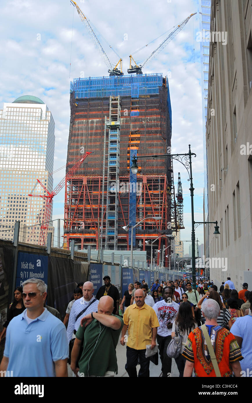 Die Bauarbeiten auf der Freedom Tower auf dem World Trade Center in New York City. 3. September 2010. Stockfoto