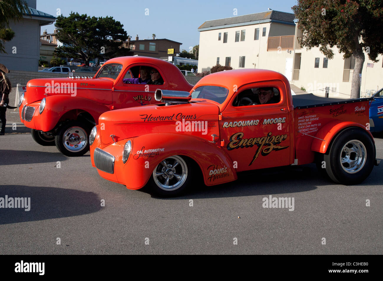 Zwei rote Hot Rods Stockfoto