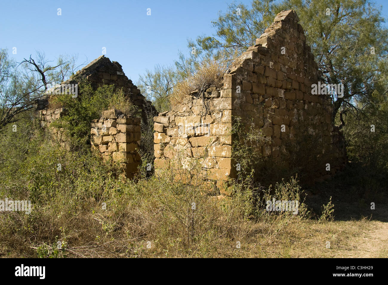 Ruinen einer Sandstein-Residenz in Guerrero Viejo, Tamaulipas, Mexiko Stockfoto