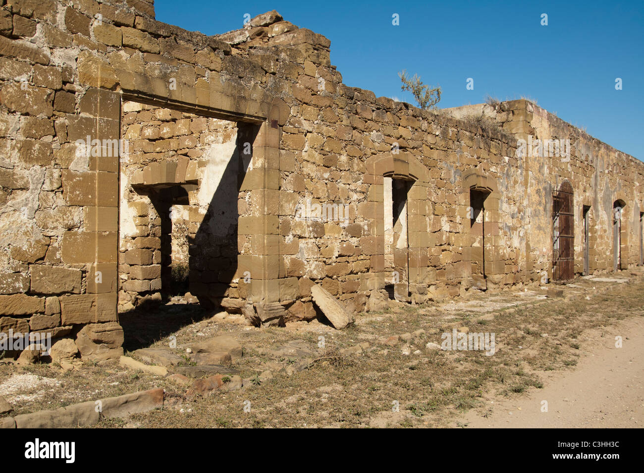 Ruinen der Sandstein-Architektur in Guerrero Viejo, Tamaulipas, Mexiko. Stockfoto