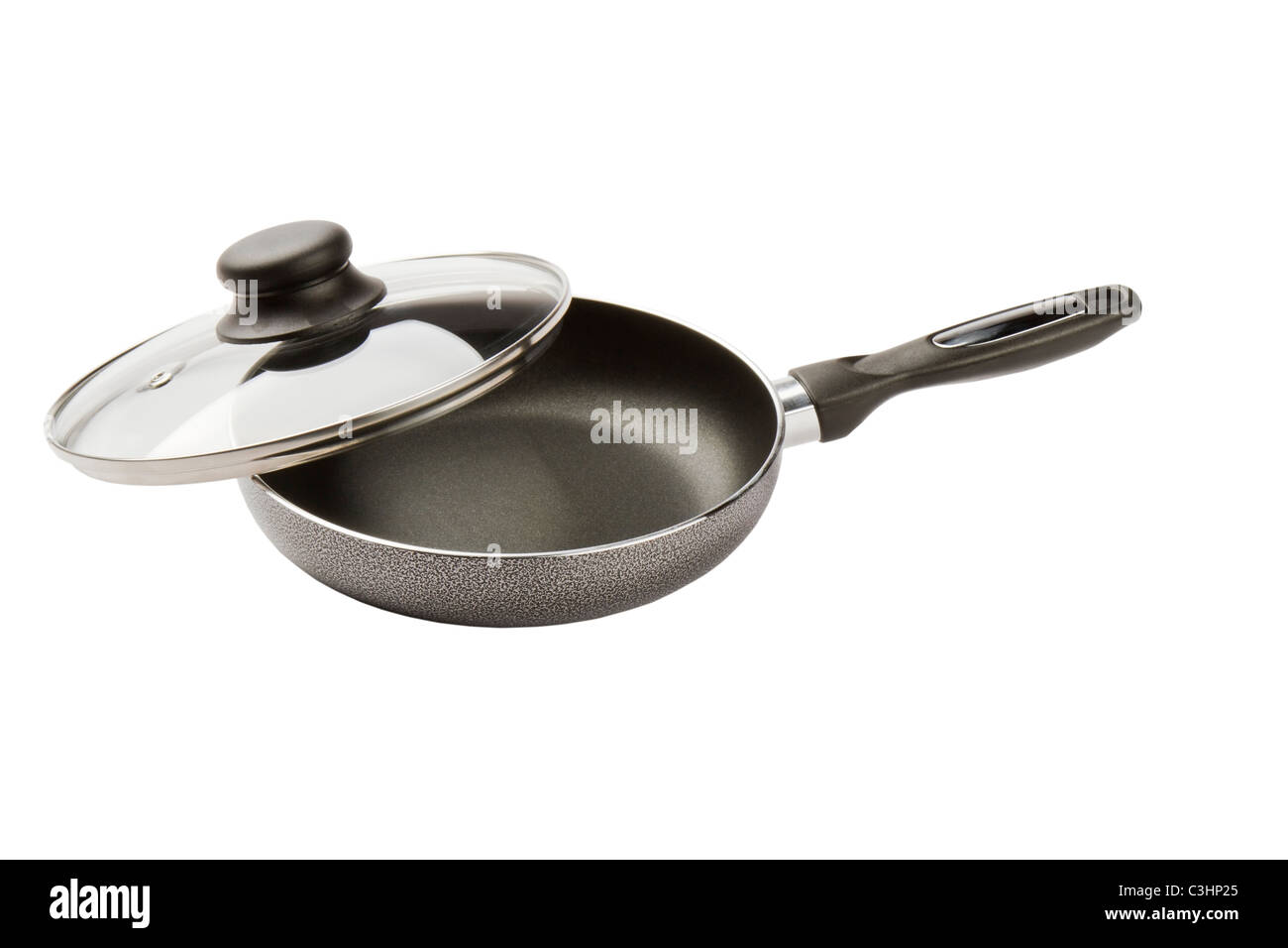 Bratpfanne mit Teflon isoliert auf weißem Hintergrund Stockfoto