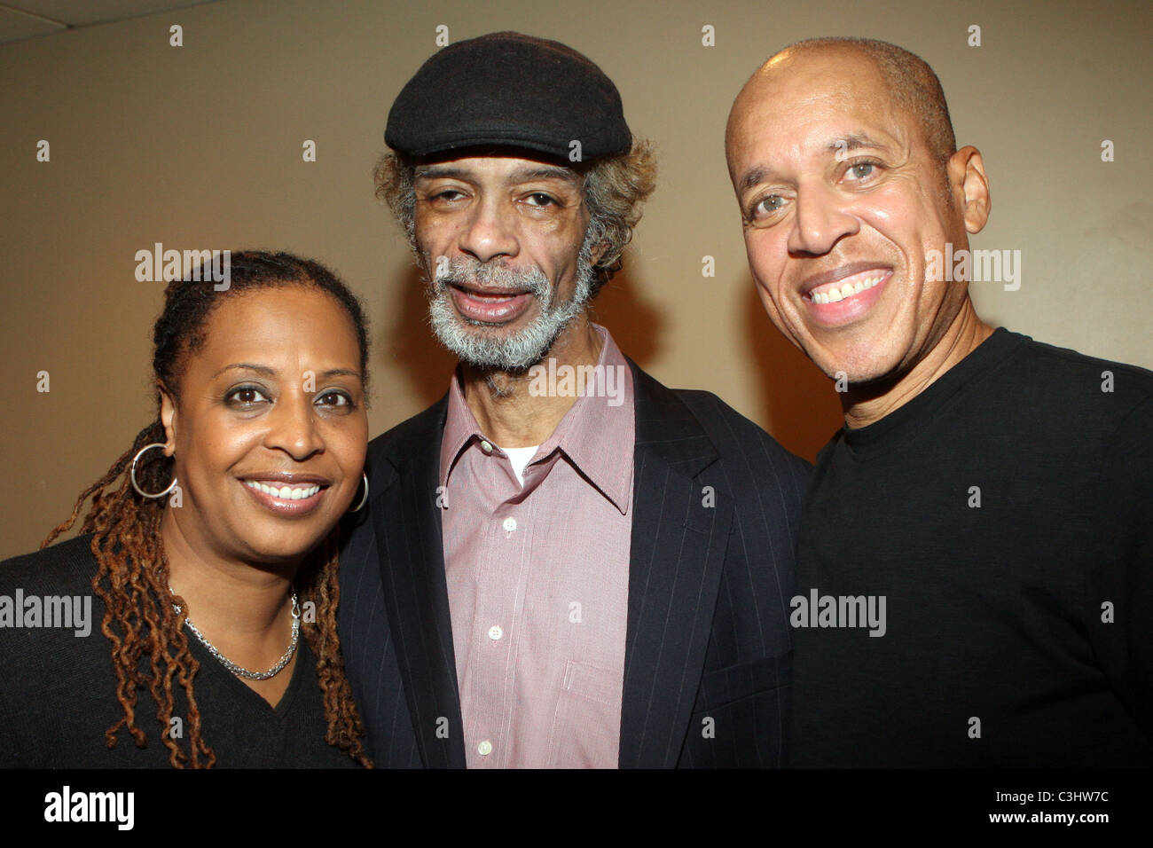 Kim Jordan, Gil Scott-Heron und Glenn Turner Gil Scott-Heron führt bei b.b. King Blues Club - hinter den Kulissen New York City, USA - Stockfoto