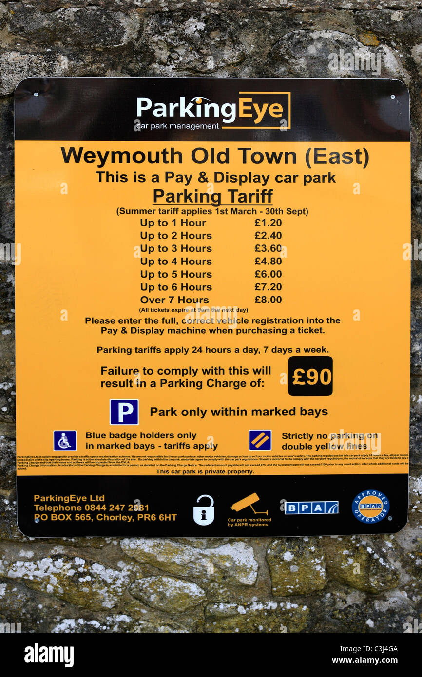 Auge - neue Tarife für das Parken in Weymouth mit Nummernschild