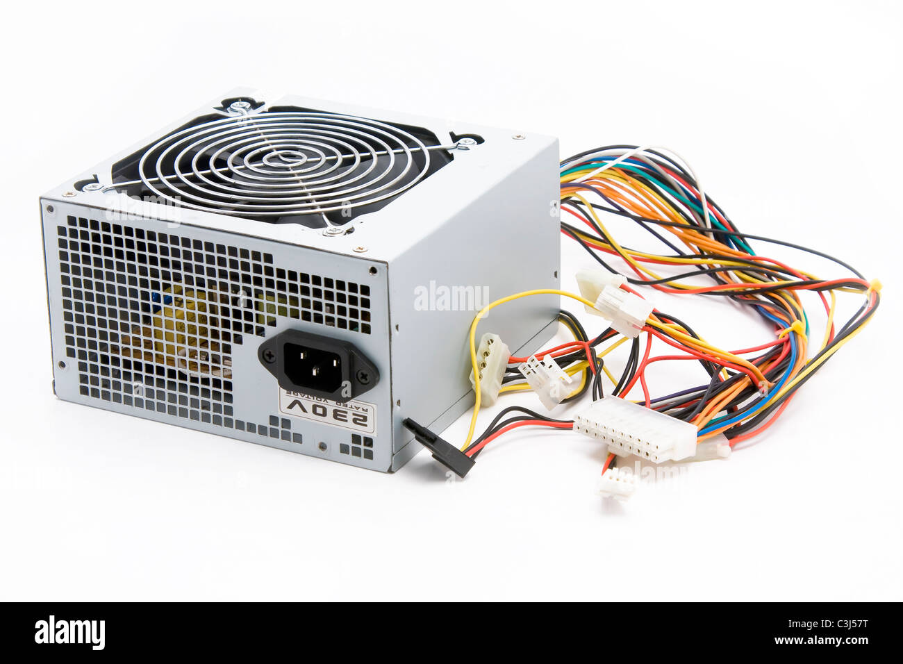 Computer-Netzteil auf weißem Hintergrund Stockfoto