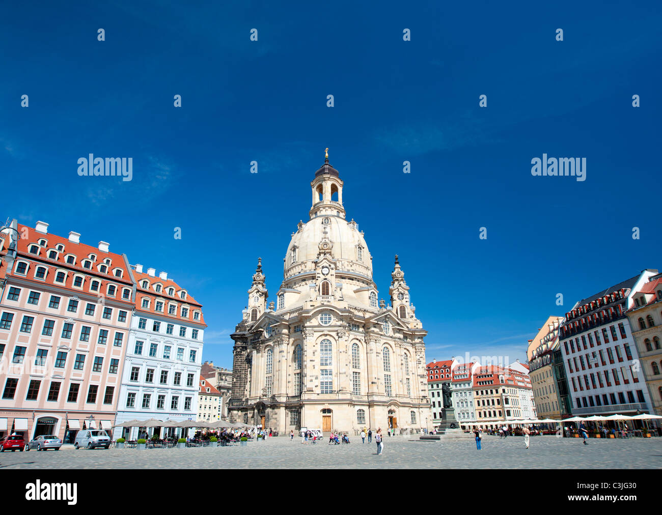 Außenseite der berühmten Frauenkirche (Liebfrauenkirche) Kirche in Dresden Sachsen Deutschland Stockfoto