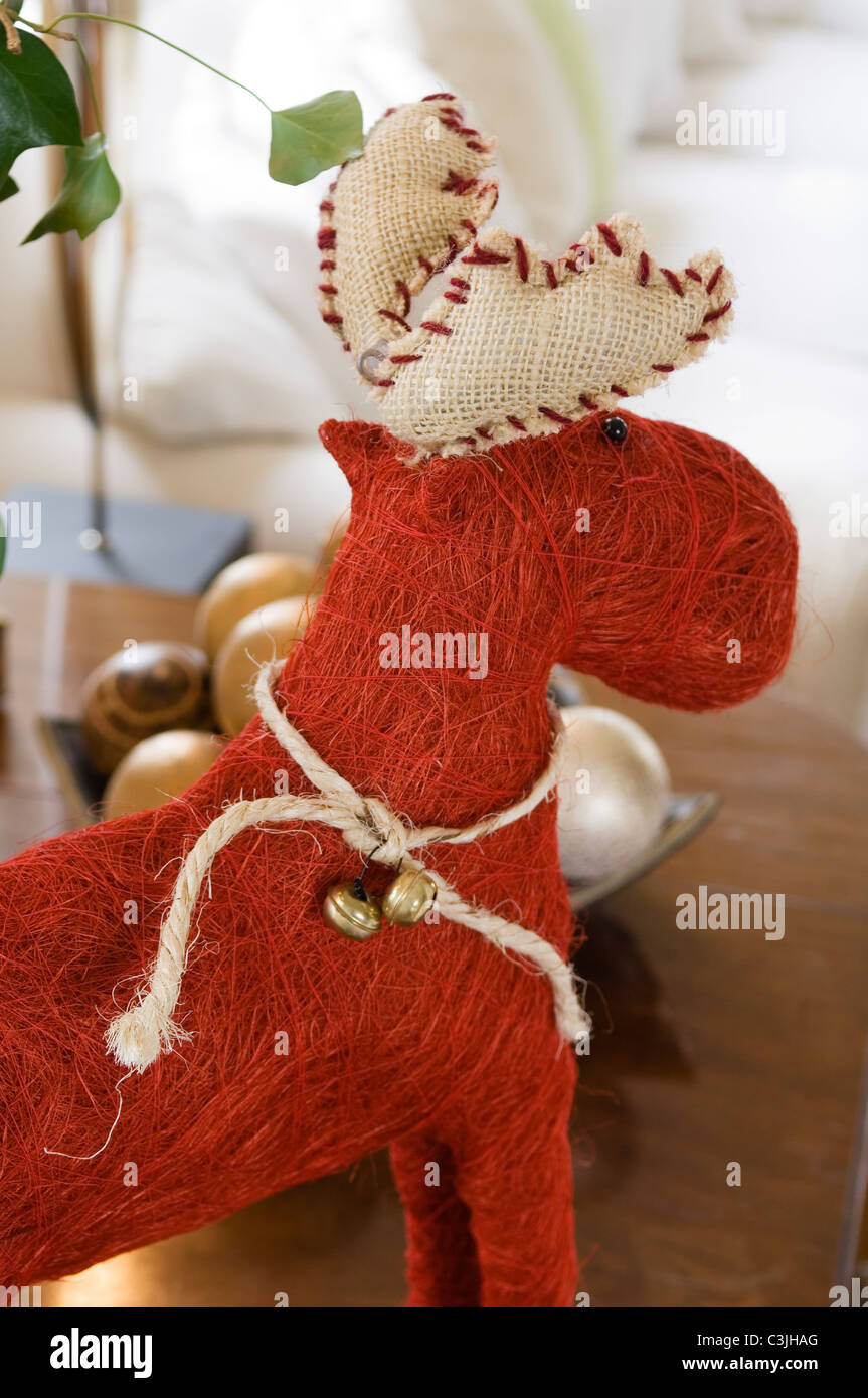 Detail der gewebten Rentier Weihnachtsdekoration Stockfoto
