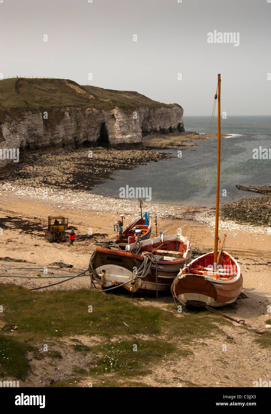 Boote bei Flamborough Head, East Yorkshire, Vereinigtes Königreich. Stockfoto