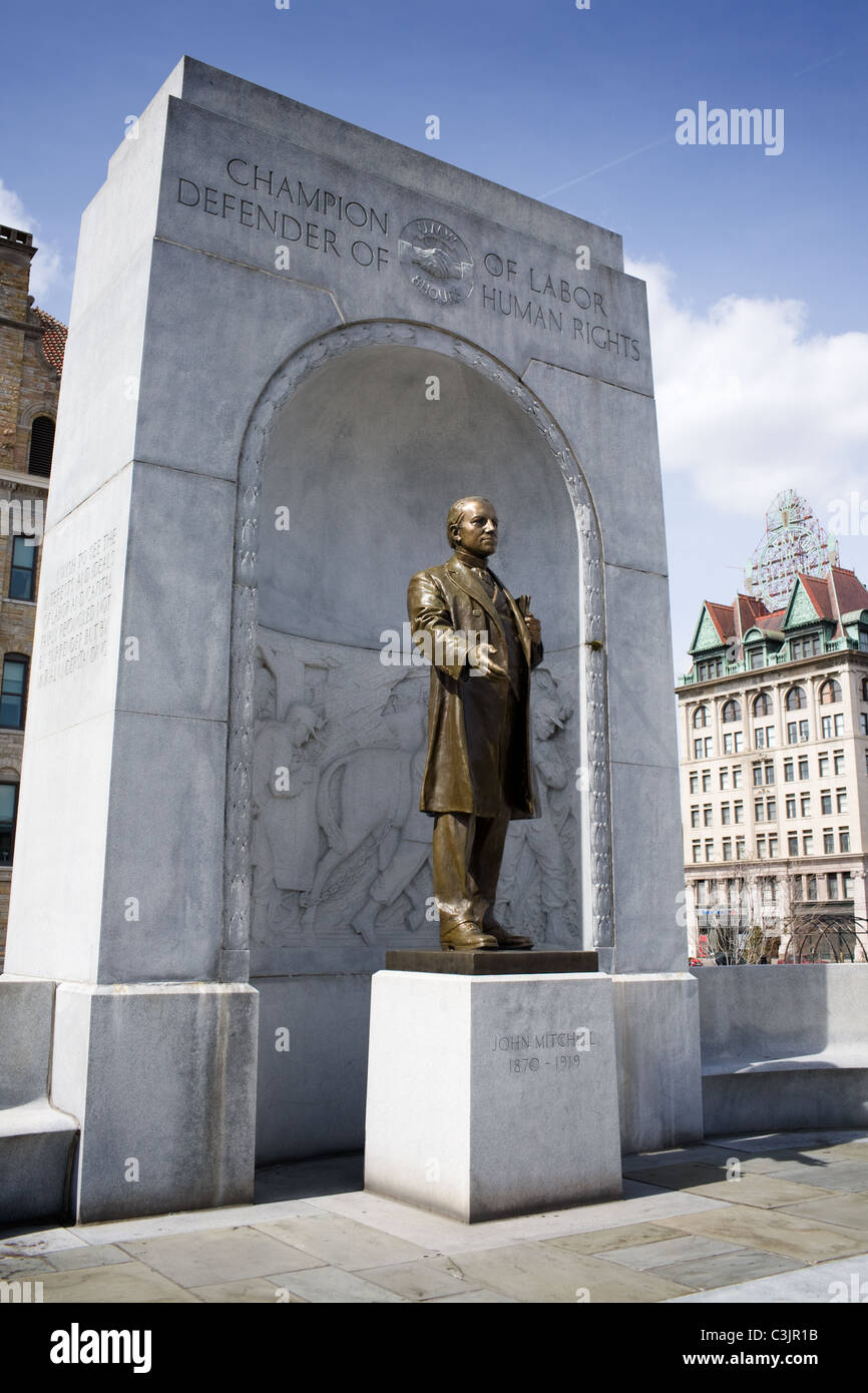 Statue ehrt John Mitchell, Arbeits-Führer, Präsident der United Mine Workers, Scranton, Pennsylvania Stockfoto
