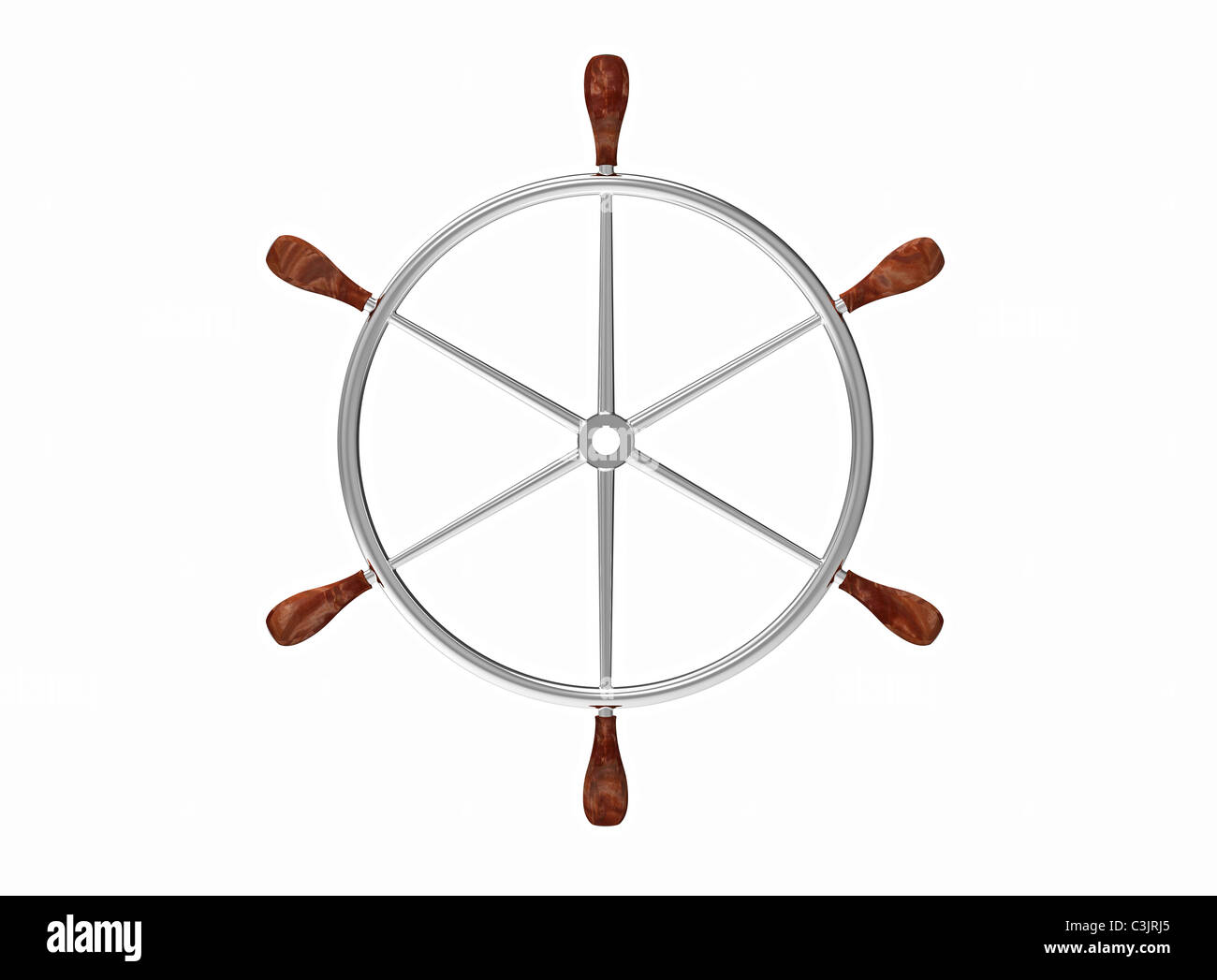 Metall Schiff Lenkrad isoliert auf weißem 3d Rendern Stockfoto