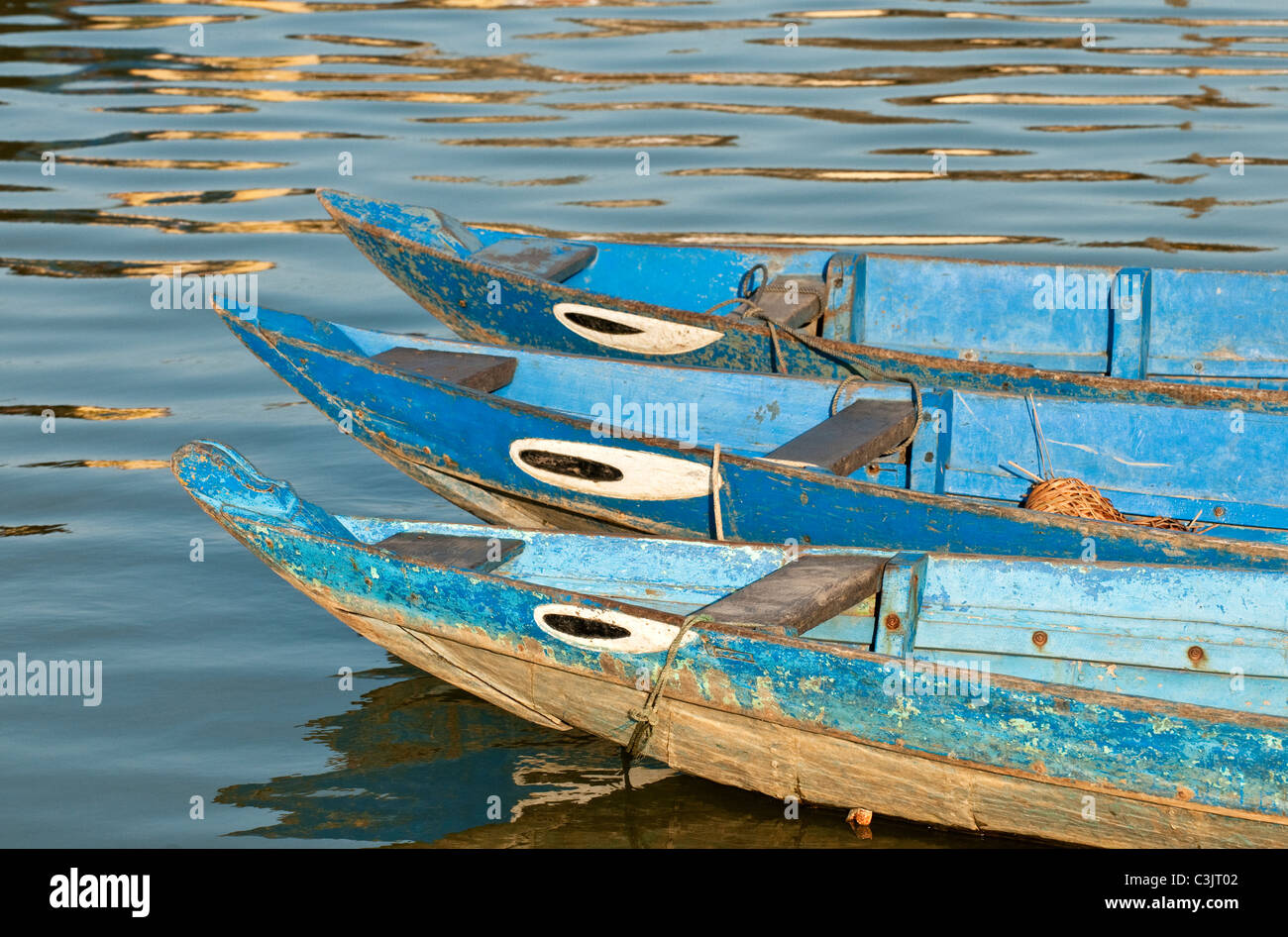 Boote am Fluss Thu Bon, Hoi An, Vietnam Stockfoto