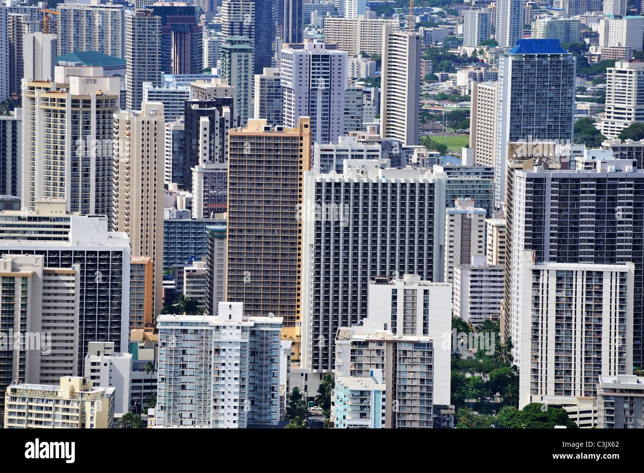 Honolulu - Wolkenkratzer, Stadtteil Waikiki, Honolulu City, Insel Oahu, Hawaii Inseln, USA Stockfoto