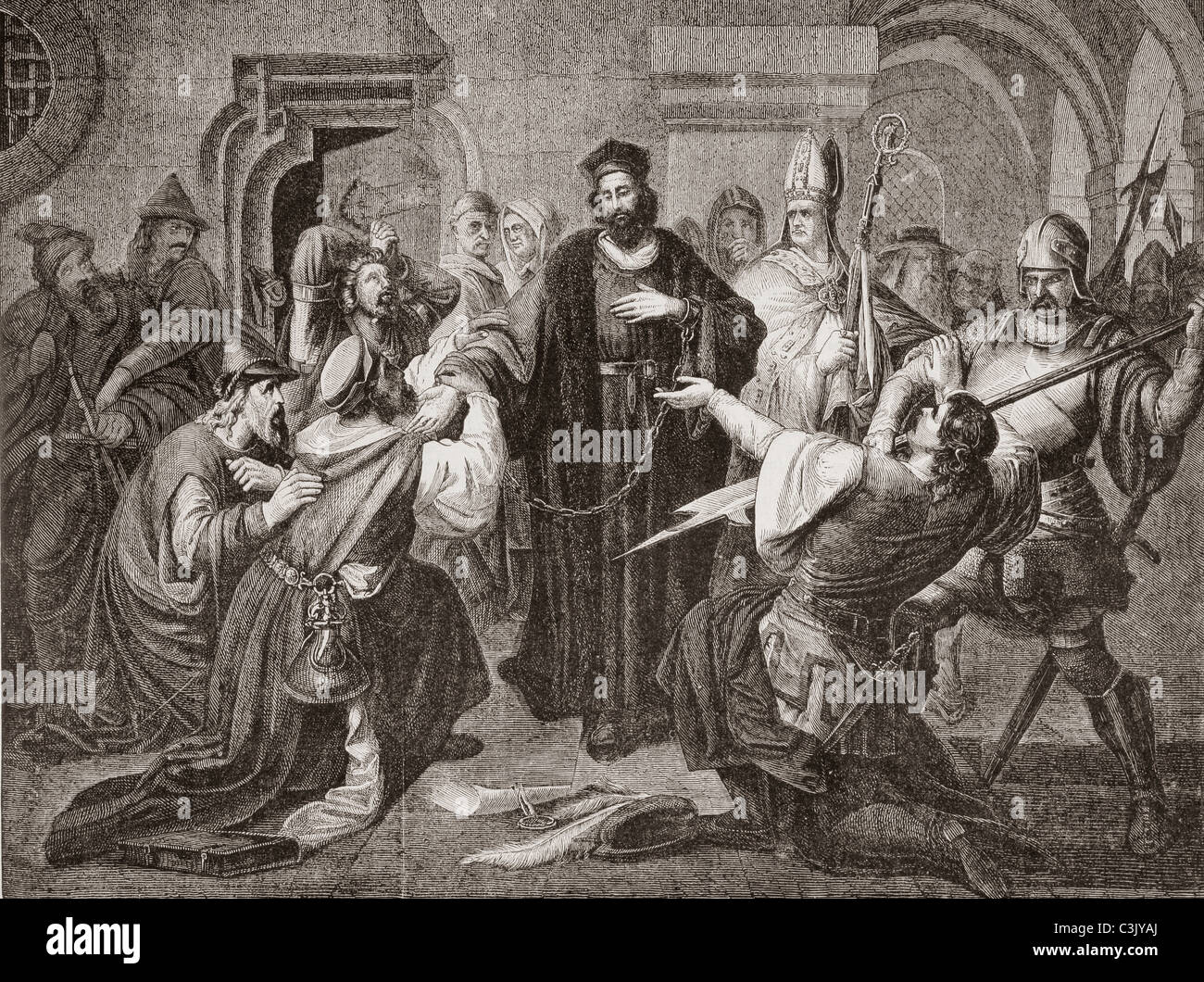 Jan Hus, 1369-1415. Tschechoslowakische religiösen Reformer, weigert sich, seine Lehren zu verzichten und somit auf dem Scheiterhaufen verbrannt wurde. Stockfoto