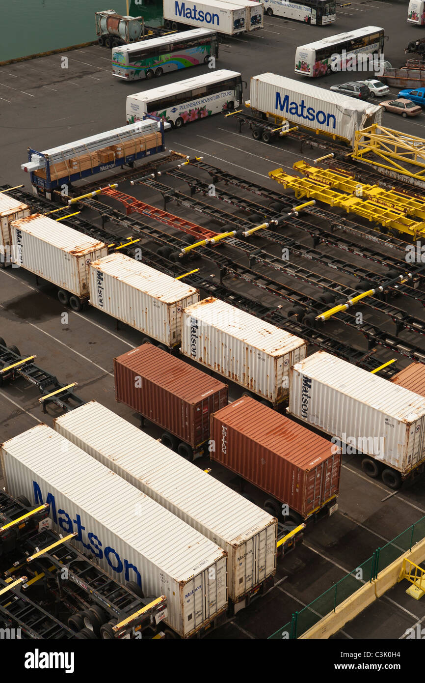 Cargo Container im Hafen von Hilo-Hawaii, USA. Stockfoto