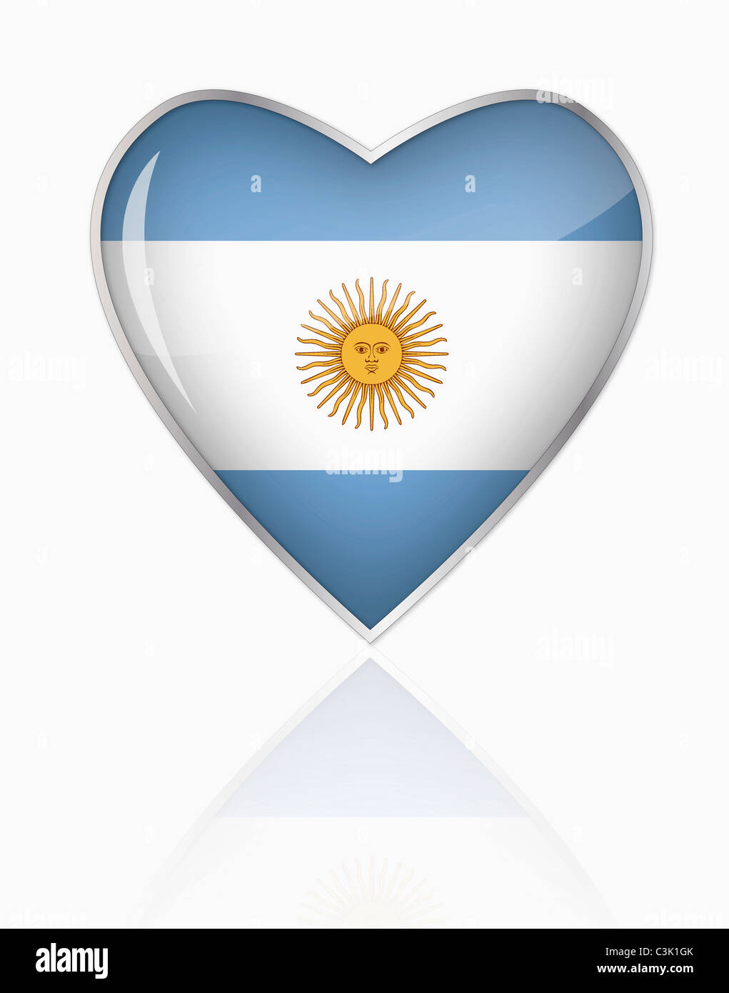 Argentinische Flagge in Herzform auf weißem Hintergrund Stockfoto