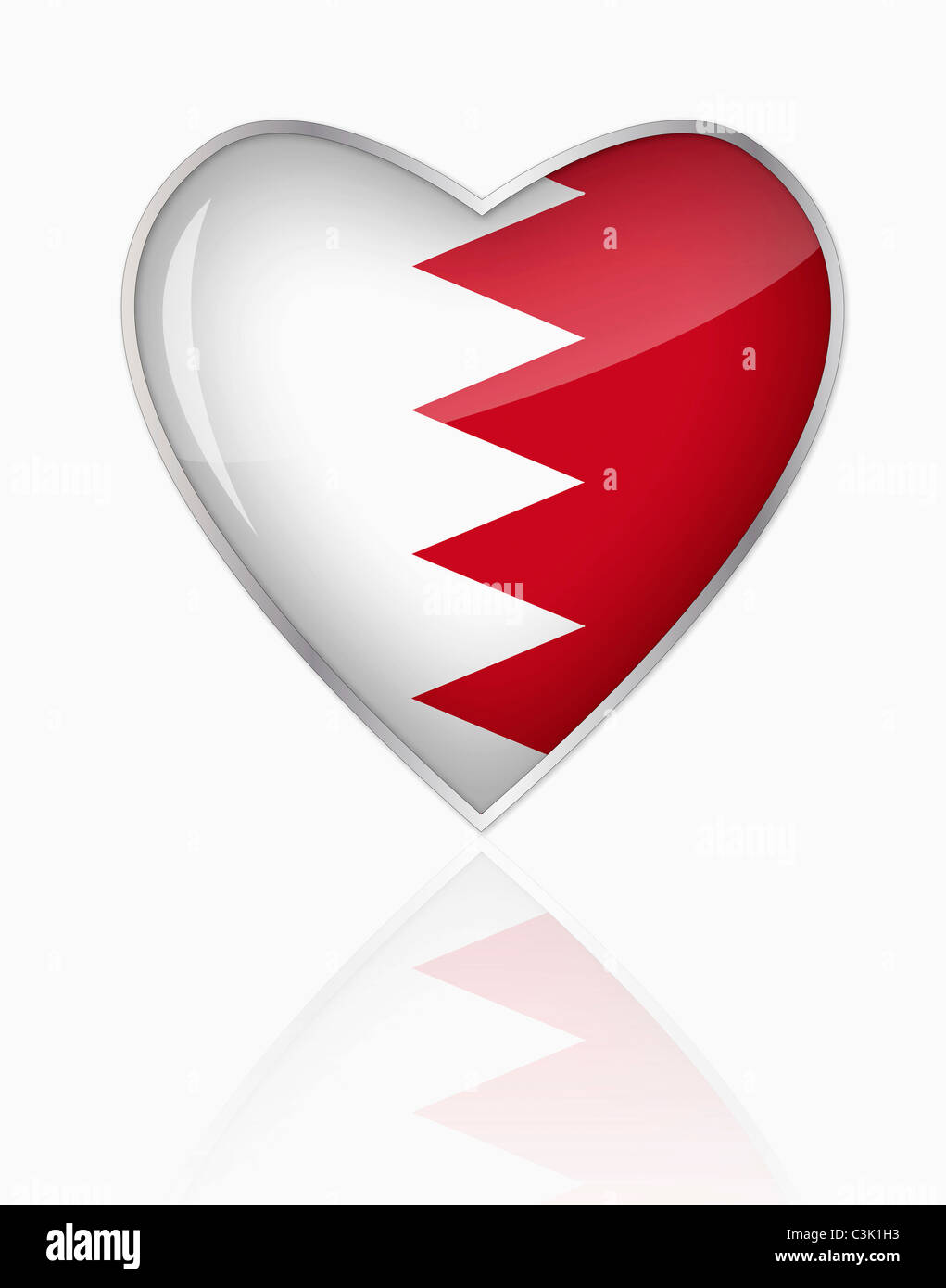 Bahrain Fahne in Herzform auf weißem Hintergrund Stockfoto