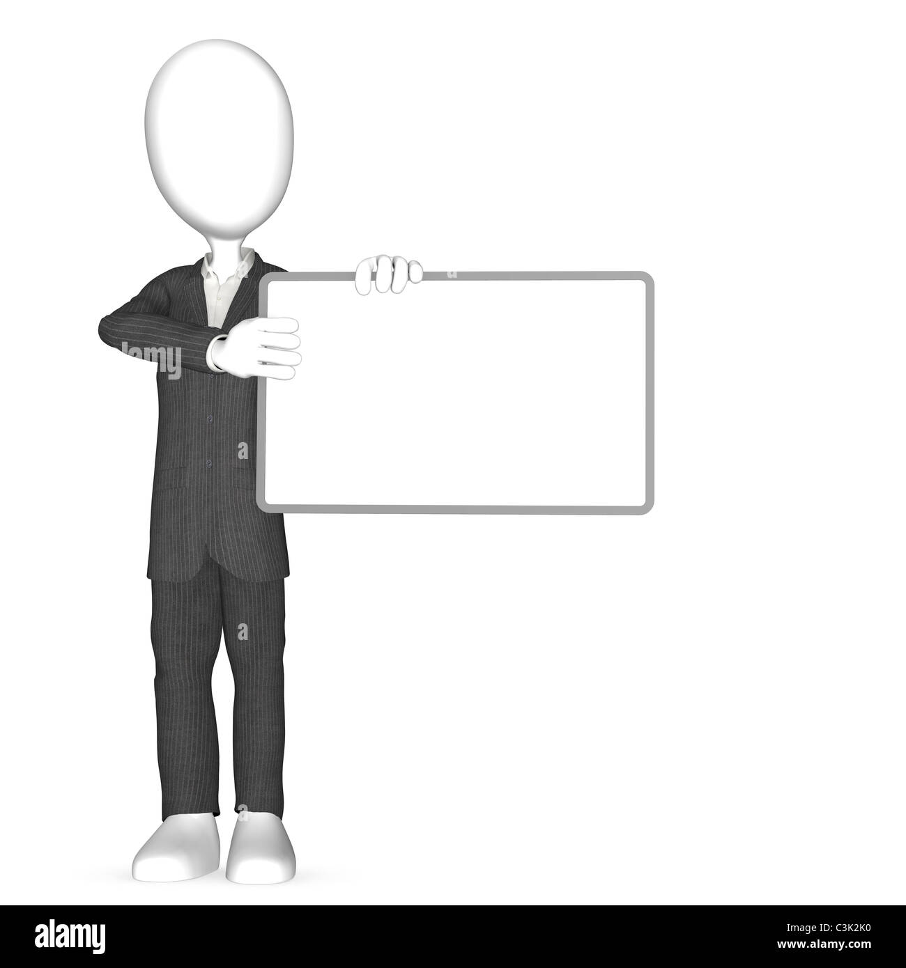 3D Menschen mit leeren Brett. Abstrakte Mann mit einem leeren Brett für Textfreiraum. Stockfoto