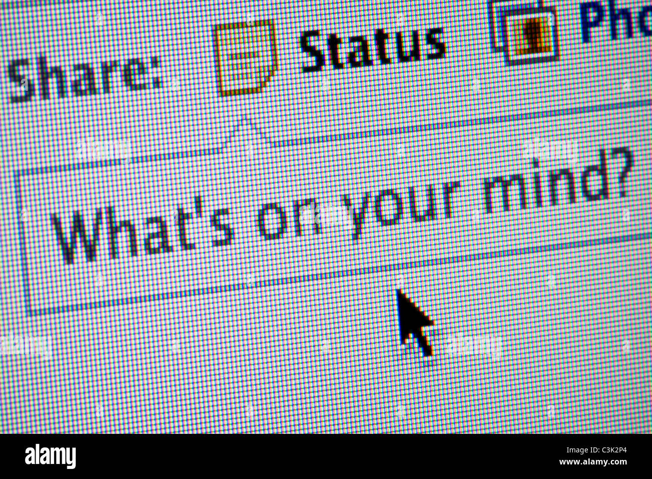 Nahaufnahme von der Facebook "Was ist auf Sie Verstand?" (Nur zur redaktionellen Verwendung: print, TV, e-Book und redaktionelle Webseite). Stockfoto