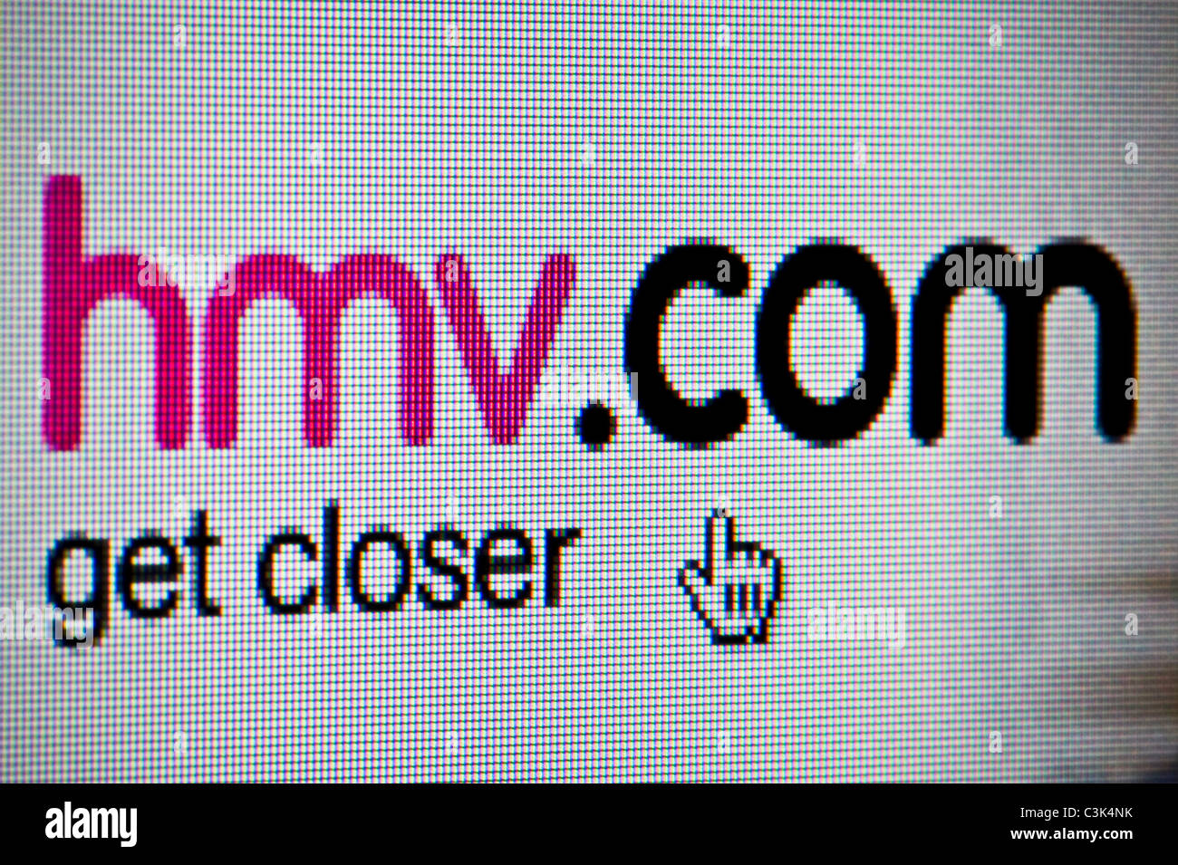 Nahaufnahme von der HMV-Logo auf ihrer Website gesehen. (Nur zur redaktionellen Verwendung: print, TV, e-Book und redaktionelle Webseite). Stockfoto