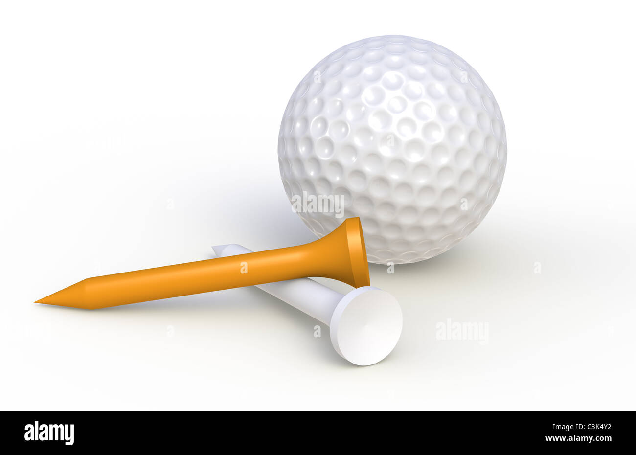 Golfball und Tees. Golfball und Tees, eine orange Stockfoto