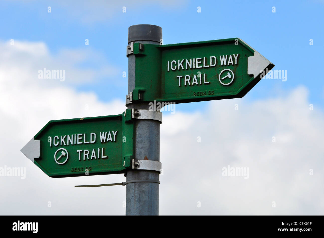 Icknield Way Trail Zeichen auf den Dunstable Downs, Bedfordshire Stockfoto