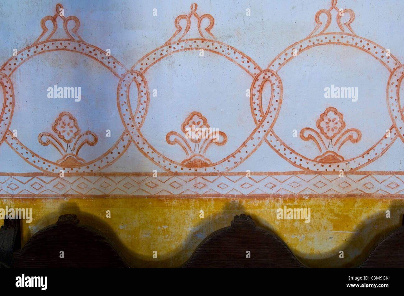 Bemalte Wanddekor, La schmÃ¼cken Mission State Historical Park, Kalifornien Stockfoto