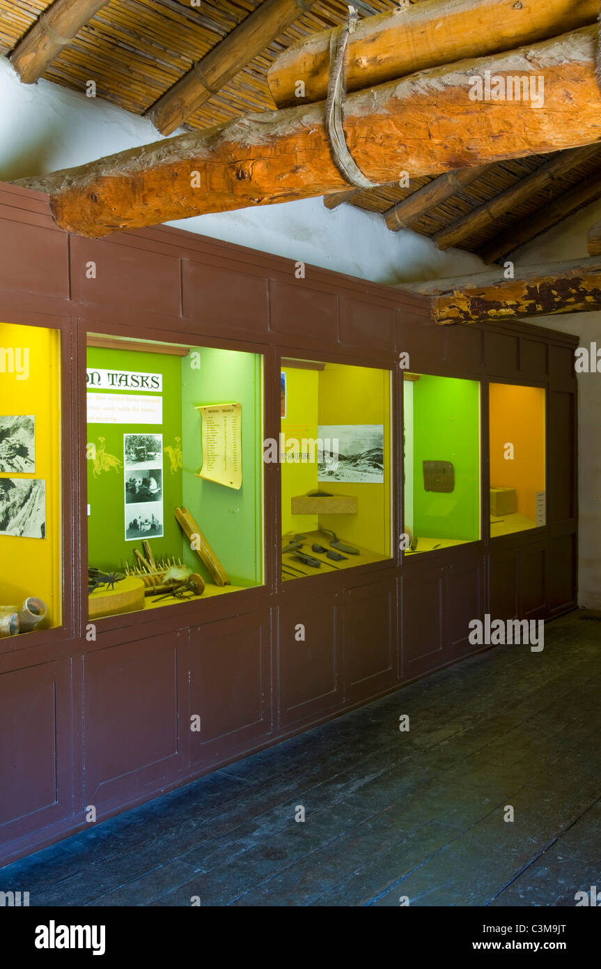 Bildungsgeschichte Exponate am Visitor Center, La schmÃ¼cken Mission State Historical Park, in der Nähe von Lompoc, Kalifornien Stockfoto