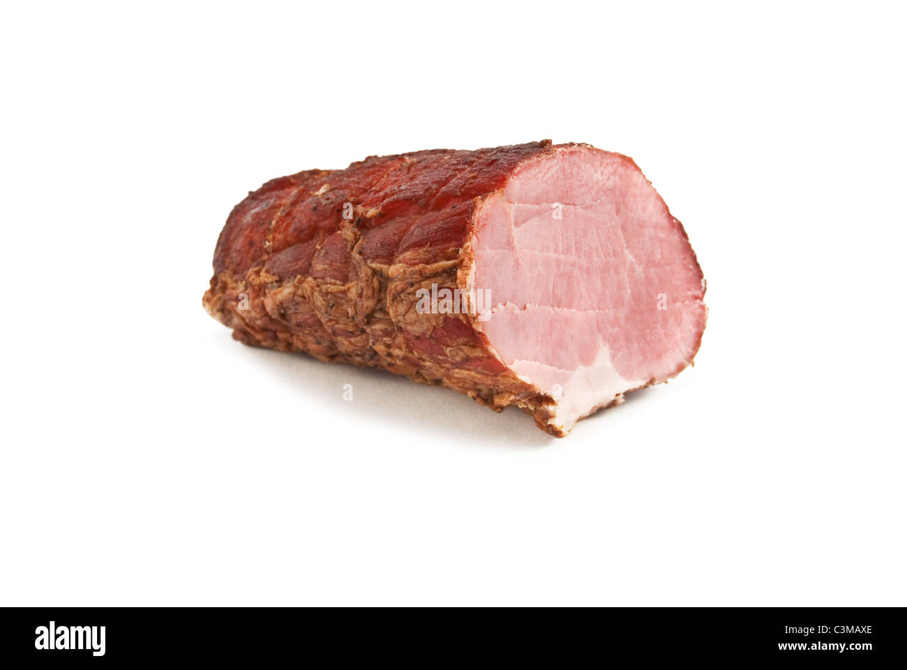 Stück ein Speck ist isoliert auf einem weißen Stockfoto