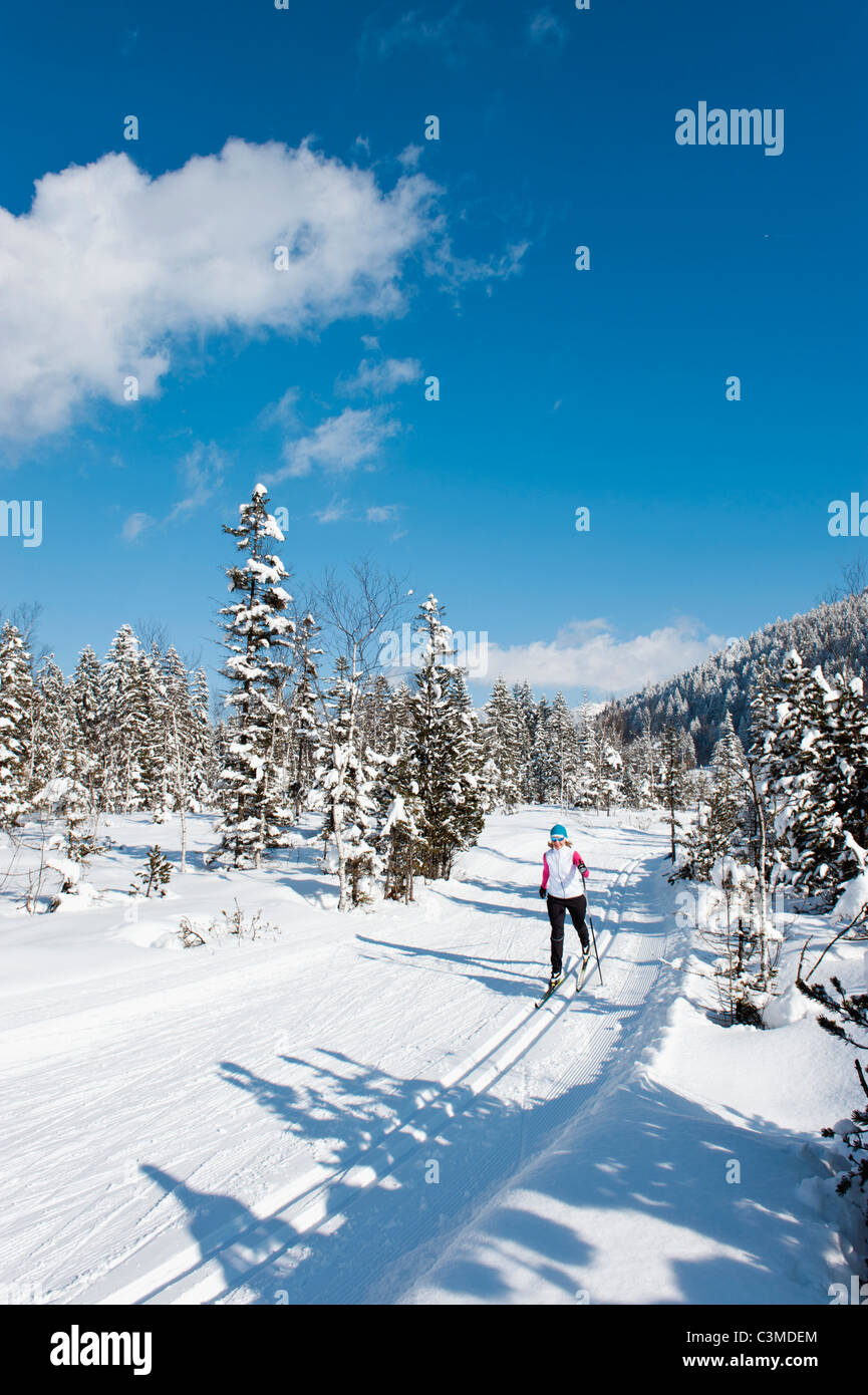 Deutschland, Bayern, Aschermoos, Senior Frau tun, Ski-Langlauf Stockfoto