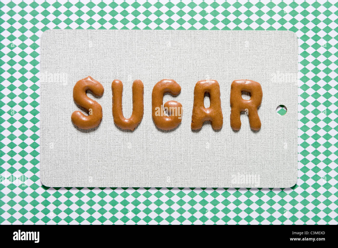 Zucker mit Russisch Brot auf Teller geschrieben Wort, Nahaufnahme Stockfoto