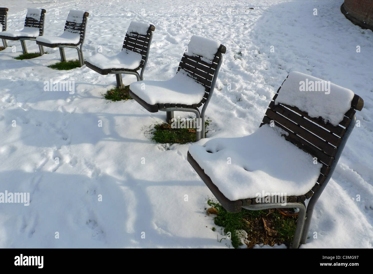 Stadtpark, Schnee Stockfoto