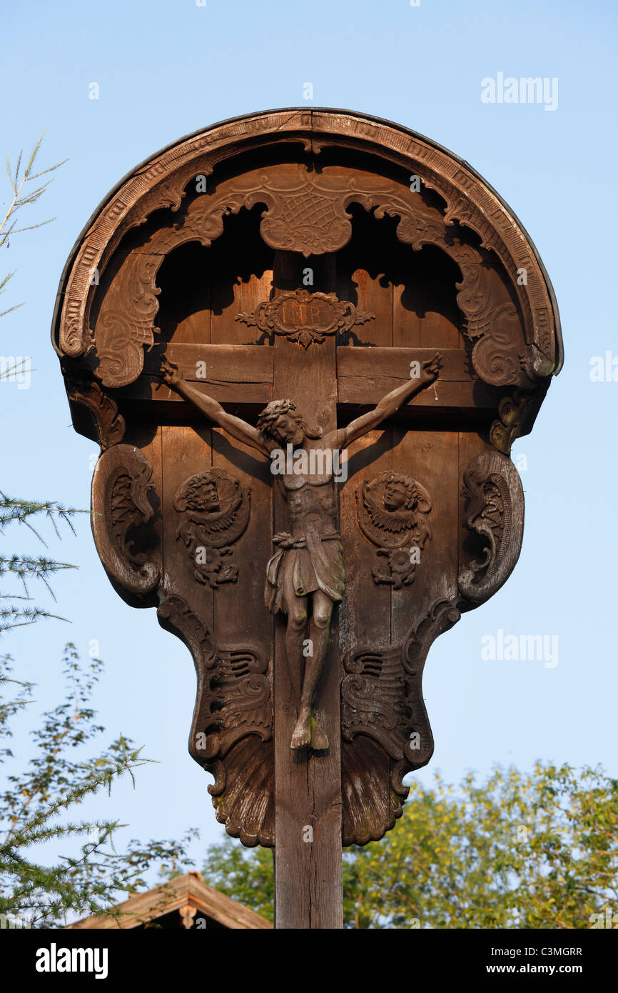 Deutschland, Bayern, Oberbayern, Blick auf christliche Bildstock Stockfoto