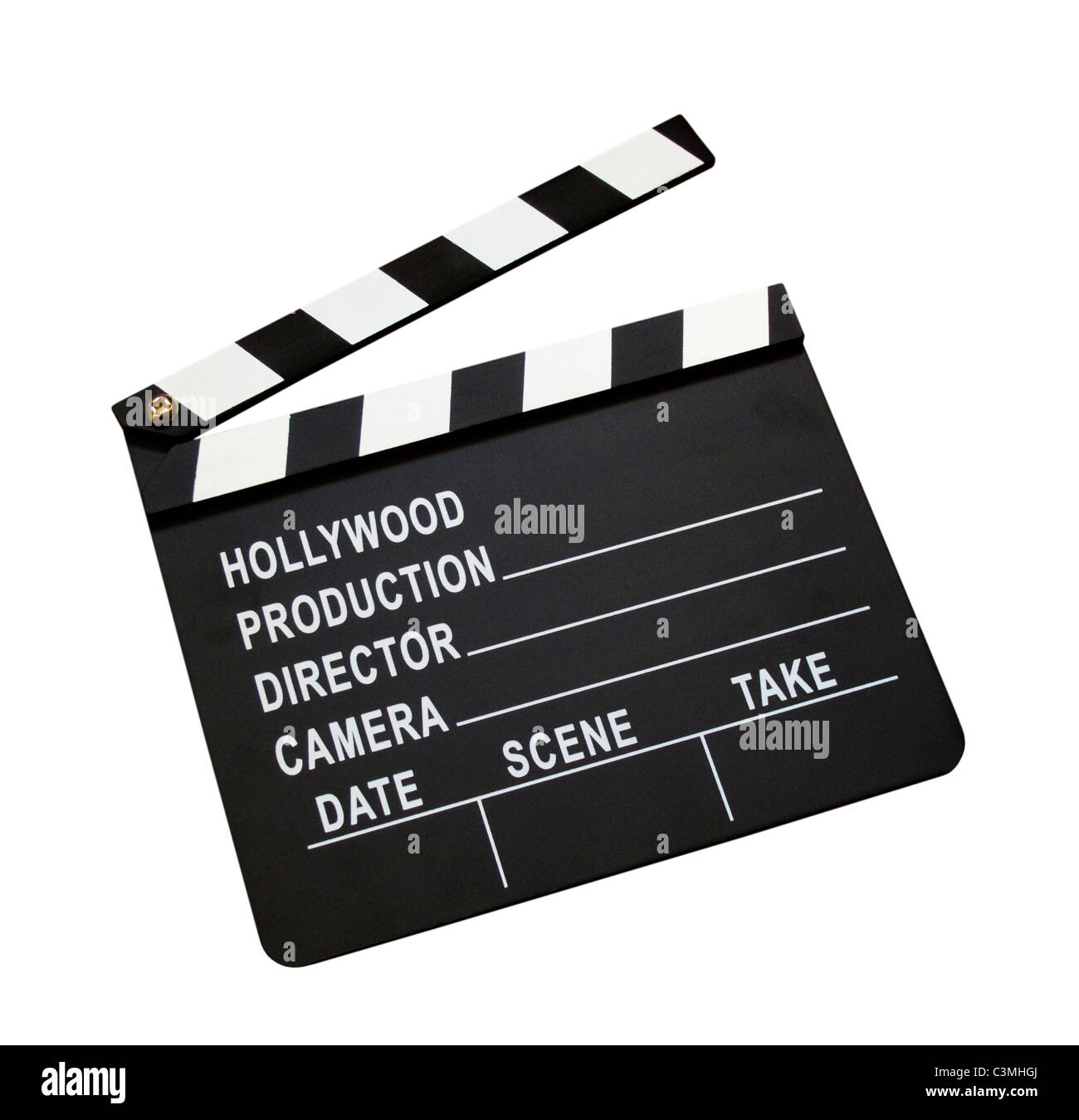 Film Clap Board isoliert auf weißem Hintergrund Stockfoto