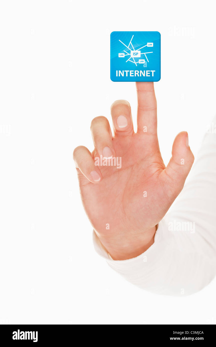 Menschliche Hand berühren Symbol "Internet" Stockfoto