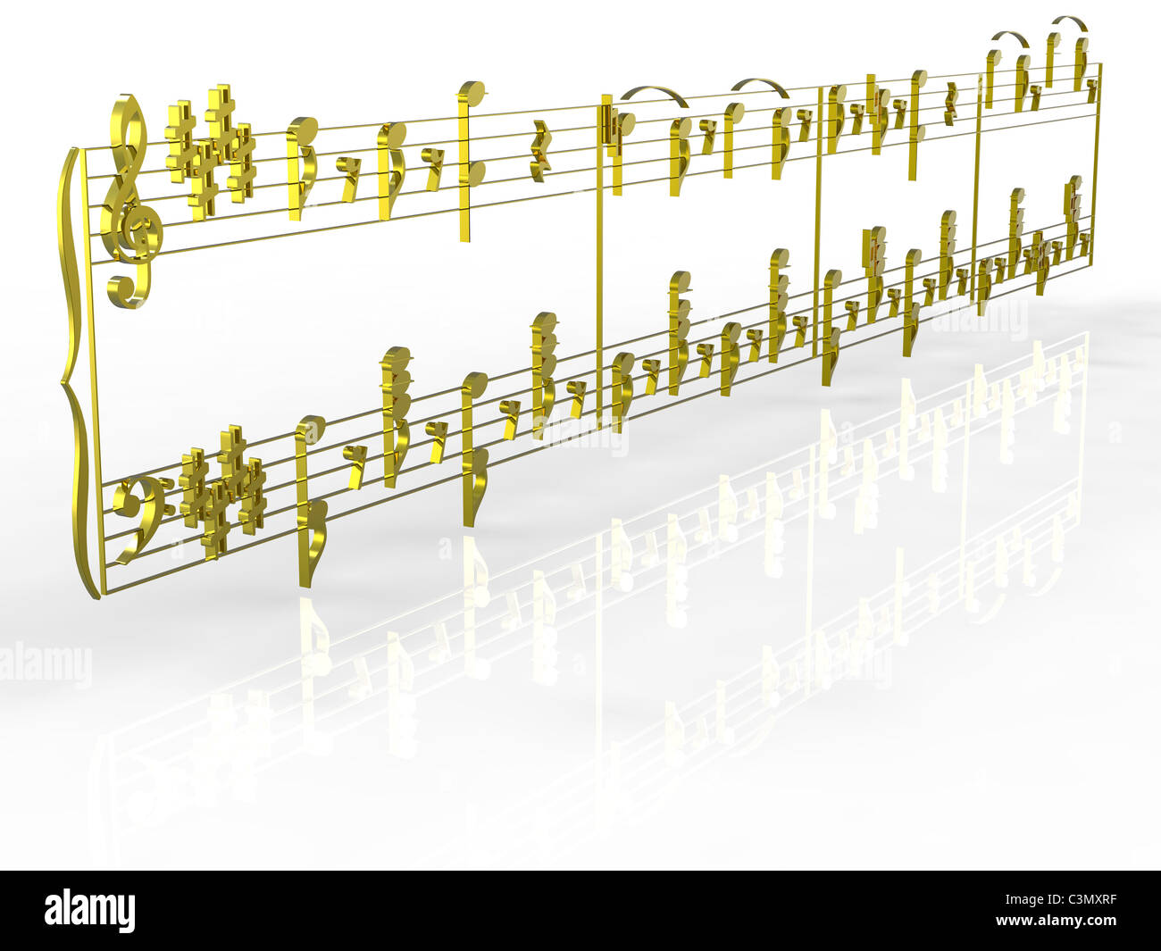 3D-Rendering des goldenen Musiknoten auf weißem Hintergrund Stockfoto