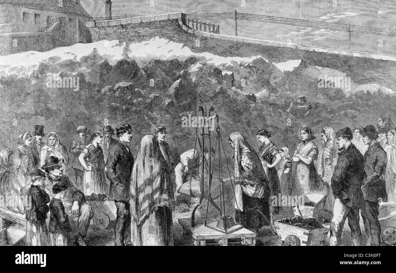 Kohle ist an den Armen von Manchester während eines Winters verteilt Einfrieren um 1850 Stockfoto
