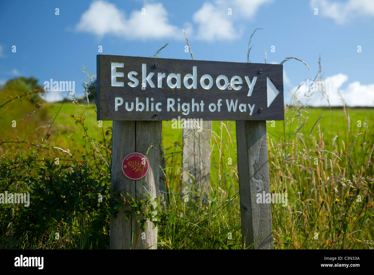 Eskradooey Wegweiser, Räuber Tabelle gehen, Sperrin Mountains im County Tyrone, Nordirland, Großbritannien. Stockfoto